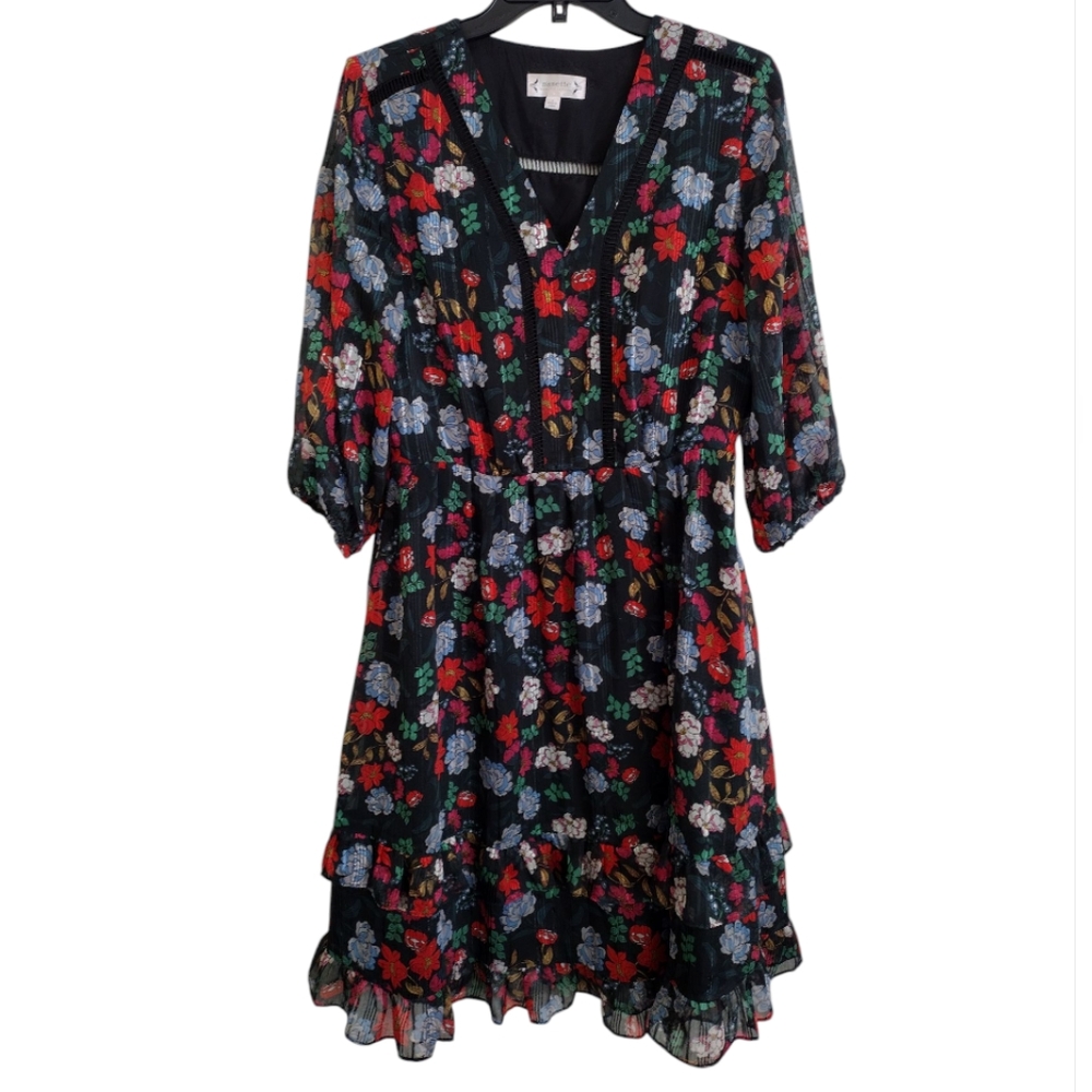 Nanette Lepore Berry Multicolor Floral Print Fit And Flare Dress Size 8